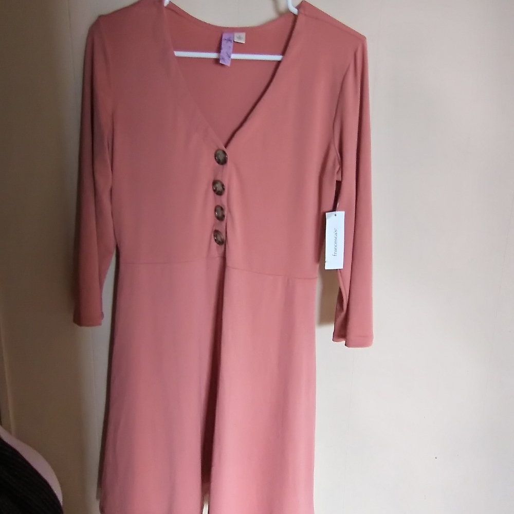 Peach midi flowy dress with sleeves MADE IN USA